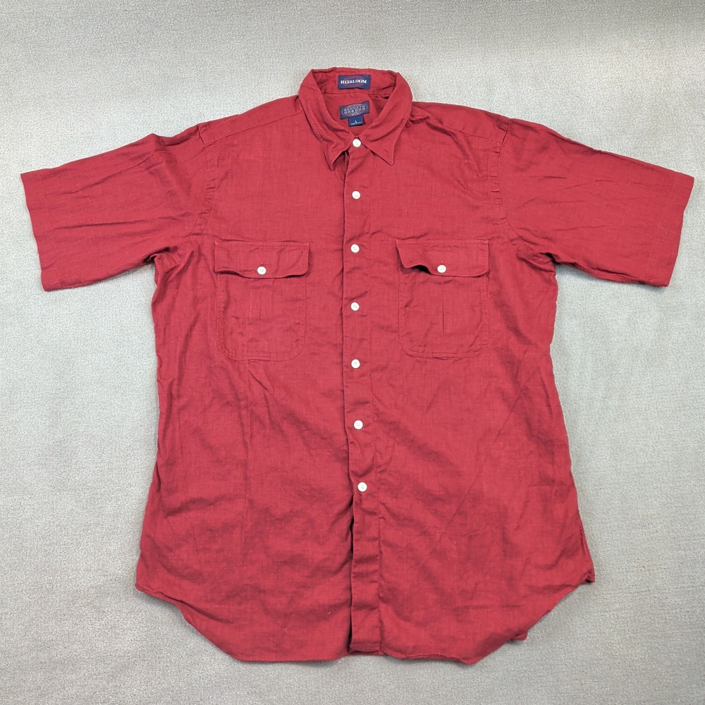 Kenneth Gordon Large Mens Red Cotton Linen Short Sleeve Button Down Shirt USA